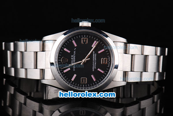 Rolex Oyster Perpetual No Date chronometer Automatic with Black Dial and White Case-Pink Marking--SSband Strap - Click Image to Close